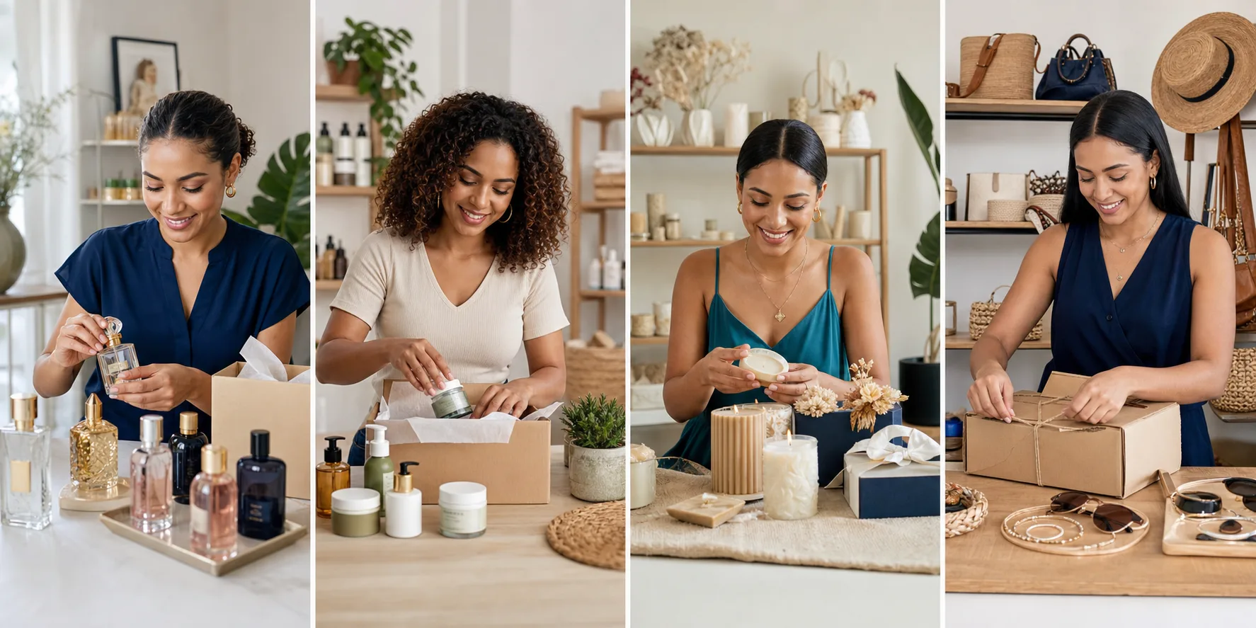 Emprendedora preparando pedidos de perfumes y fragancias